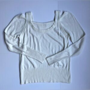 ANTHROPOLOGIE Jamie Open Shoulder Ivory Sweater XS Form Fitting